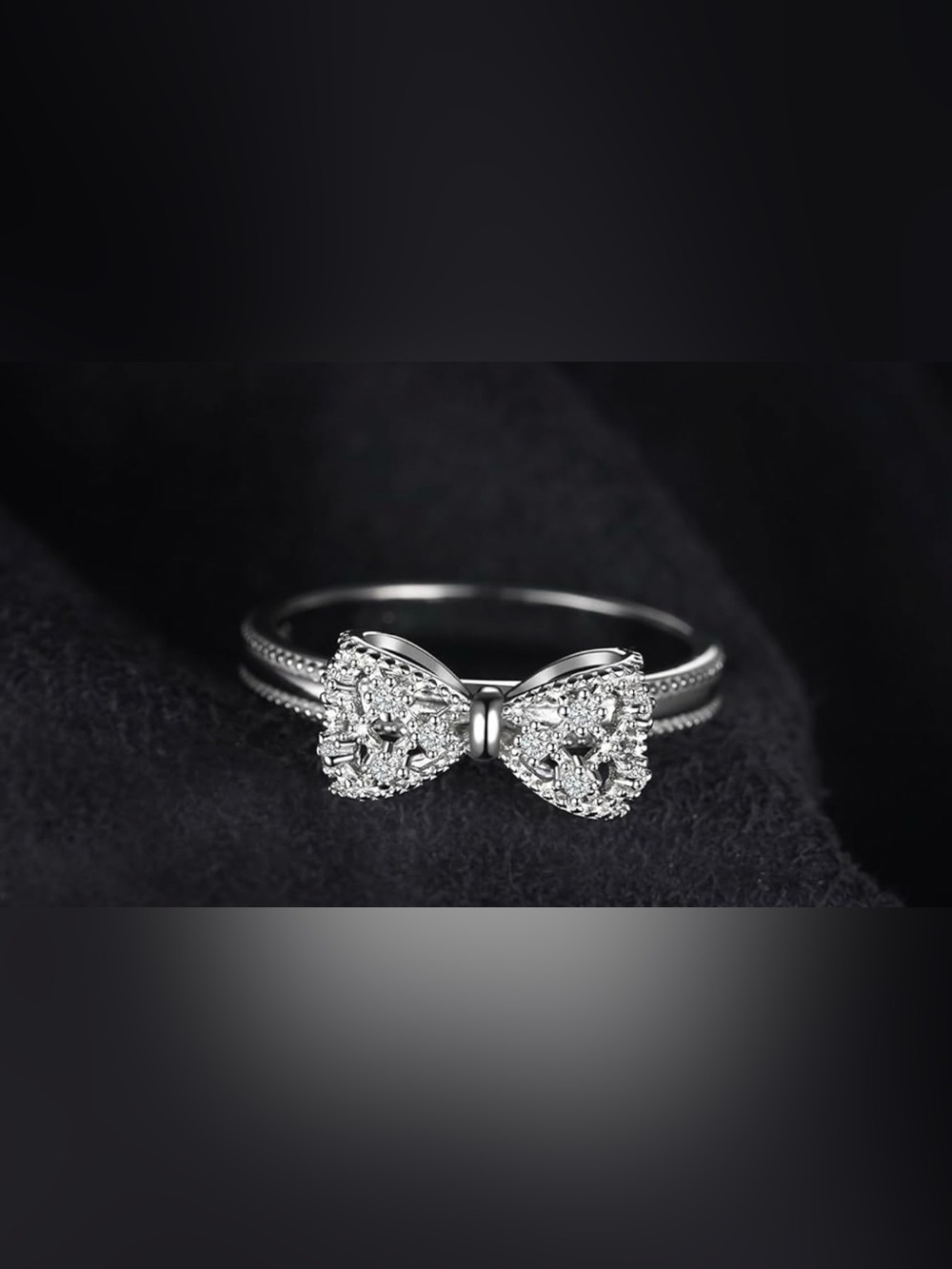 Silver tone Bow Ring with Crystal Accents - Women's costume Jewelry.